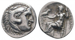 KINGS of MACEDON. Alexander III 'the Great' (336-323 BC). Drachm. Uncertain.

Obv : Head of Herakles right, wearing lion skin.

Rev : AΛEΞANΔPOY.
Zeus...