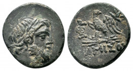 PONTOS.Mithradates VI.(Circa 85-65 BC).Civic Issue.AE.Amisos.

Obv : Laureate head of Zeus right .

Rev : AMIΣOY.
Eagle standing left on thunderbolt, ...