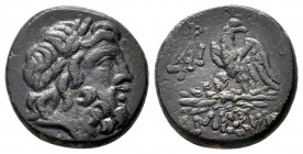 PONTOS.(100-85 BC).AE. Amisos.

Obv : Laureate head of Zeus right.

Rev : AMIΣOY.
Eagle standing left on thunderbolt, head right; star above; in left ...