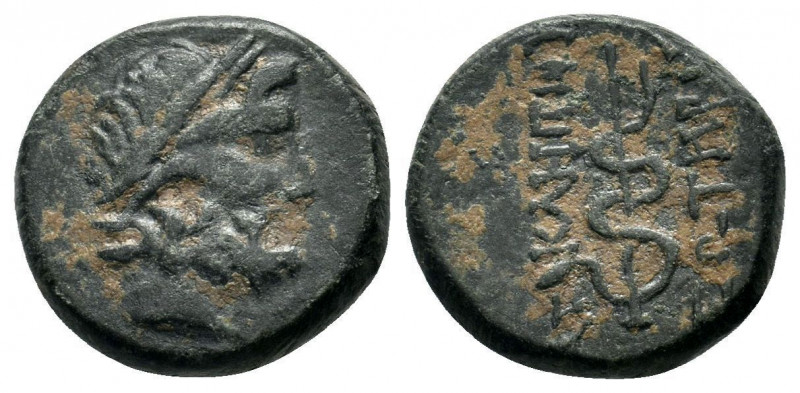 MYSIA.(Mid-late 2nd century BC).AE. Pergamon.

Obv : Laureate head of Asklepios ...