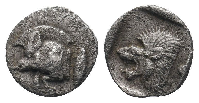 MYSIA.(Circa 525-475 BC).Obol.Kyzikos.

Obv : Forepart of boar left, tunny behin...