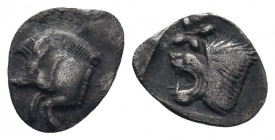 MYSIA.(Circa 525-475 BC).Obol.Kyzikos.

Obv : Forepart of boar left, tunny behind.

Rev : Head of lion left.
SNG France 369-370; SNG Aulock 7331;SNG K...