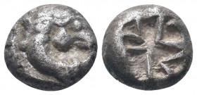 MYSIA.(480 BC).Drachm.Parion.

Obv : Gorgoneion.

Rev : Incuse square of cruciform pattern. 
SNG Dewing 2200

Condition : Fine

Weight : 3.8 gr
Diamet...