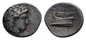 BITHYNIA.(Circa 350-300 BC).Hemidrachm.Kios. Proxenos, magistrate.

Obv : KIA.
Laureate head of Apollo right.

Rev : ΠPOΞENOΣ.
Prow of galley left, or...