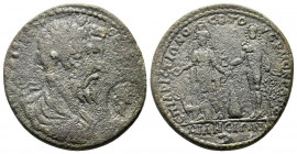 IONIA. Miletus. Septimius Severus.193-211 AD.AE Bronze.AVT KAI Λ CE CEOVHΡOC ΠEΡ, laureate, draped, cuirassed bust right, countermark: head of Apollo ...