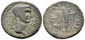 CARIA.	Euromus.TRAJAN (98-117).Ae.ϹΕΒΑϹΤΟϹ, laureate head, right / ƐΥΡΩΜƐΩΝ, cult statue of Zeus Labraundos facing, holding double axe in right hand a...
