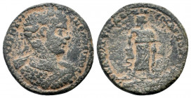 LYDIA, Saitta. Elagabalus (218-222 ). Ae.

Obv: ΑΥΤ Κ Μ ΑΥΡ ΑΝΤΩΝƐΙΝΟϹ.
Laureate and cuirassed bust of Elagabalus right.
Rev: ƐΠΙ ΑΥΡ ΑΤΤΙΝΑ ΑΡΧΙƐΡƐΩϹ...