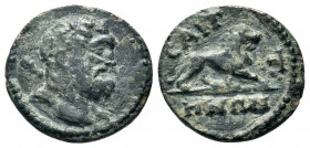 LYDIA, Saitta. Pseudo-autonomous, 3rd century AD. Ae.

Obv: Head of Heracles right; club over his shoulder.
Rev: CAITTHNΩN.
Lion walking right.
SNG Co...