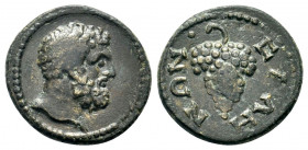 LYDIA, Sala. Pseudo-autonomous, 2nd century AD. Ae.

Obv:Bare head of bearded Heracles right.
Rev: CAΛHNΩΝ.
Grape bunch.

BMC 24; Lindgren I 798.

Con...