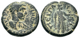 PAMPHYLIA, Perge. Elagabalus (218-222 ). Ae.

Obv: ΑΥ Κ Μ ΑΥ ΑΝΤΩΝΙΝΟϹ ϹƐΒ.
Laureate and cuirassed bust of Elagabalus right.
Rev: ΠƐΡΓΑΙΩΝ.
Artemis st...