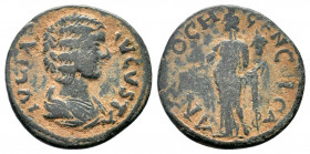 PISIDIA. Antioch.Julia Domna. 193-217 AD. AE Bronze.IVLIA AVGVSTA, draped bust of Julia Domna right / ANTIOCHE GEN COL CA, Tyche standing facing, head...