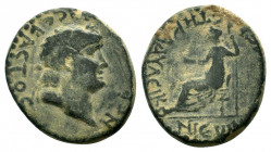 LYCAONIA.Iconium.Nero.54-68 AD.AE Bronze.ΝƐΡWΝ ΚΑΙϹΑΡ ϹƐΒΑϹΤΟϹ, aureate head of Nero, right / ΠΟΠΠΑΙΑϹ ϹƐΒΑϹΤΗ ΚΛΑΥΔƐΙΚΟΝΙƐWΝ, Poppaea (as Kore) seate...
