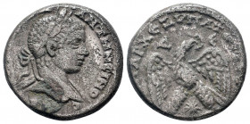 SYRIA.Seleucis and Pieria.Antioch. Elagabalus.218-222 AD.Billon Tetradrachm.AYT K M A ANTWNEINOC CEB; laureate head right, with slight drapery over fa...