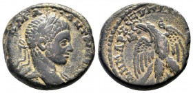 SYRIA.Seleucis and Pieria.Antioch. Elagabalus.218-222 AD.AE Bronze.AYT K M A ANTWNEINOC CEB, laureate head right, with slight drapery over far shoulde...