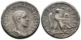 SYRIA.Seleucis and Pieria.Antioch.Herennius Etruscus.251-253 AD.AR Billon Tetradrachm.ƐΡƐΝΝ ƐΤΡΟΥ ΜƐ ΚΥ ΔƐΚΙΟϹ ΚƐϹΑΡ, bare-headed and draped bust of E...