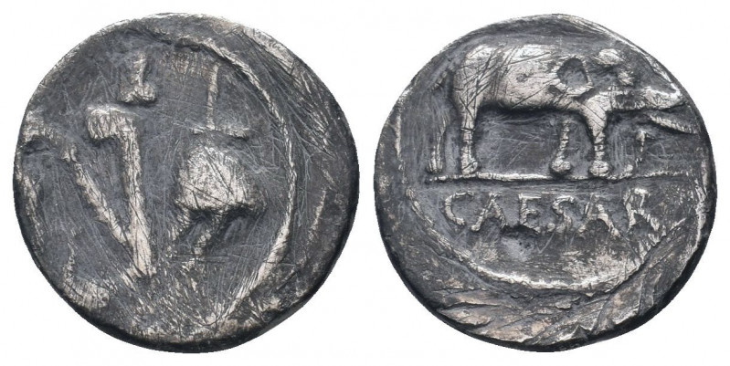 JULIUS CAESAR. Silver Denarius .(49-48 BC). Military mint traveling with Caesar....