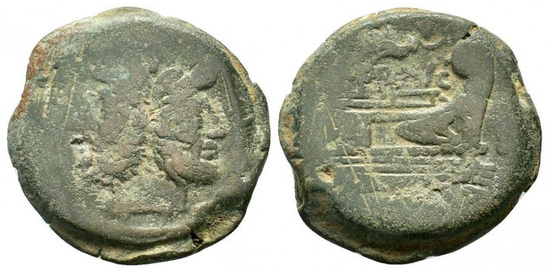 ANONYMOUS. As (After 211 BC). Uncertain mint.Laureate head of Janus / Prow right...