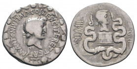 IONIA. Ephesos. Mark Antony and Octavia. Cistophor (Circa 39 BC).M·ANTONIVS·IMP·COS·DESIG·ITER·ET·TERT; head of Antony wearing ivy wreath, r.; below, ...