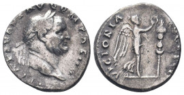 VESPASIAN. (69-79 AD). Denarius. Rome.

Obv : IMP CAES VESP AVG P M COS IIII.
Head of Vespasian, laureate, right.

Rev : VICTORIA AVGVSTI.
Victory, dr...