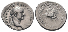 VESPASIAN.69- 79 AD.Rome mint.AR Denarius.IMP CAESAR VESPASIANVS AVG Laureate head right / TITVS ET DOMITIAN CAES PRIN IV Titus and Domitian on horseb...