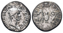 NERVA.(96-98 AD). Denarius. Rome.

Obv : IMP NERVA CAES AVG P M TR POT.
Head of Nerva, laureate, right.

Rev : COS III PATER PATRIAE.
Simpulum, sprink...