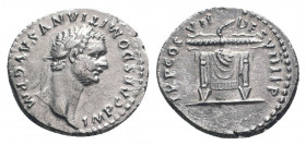 DOMITIAN (81-96). Denarius. Rome.

Obv: IMP CAES DOMITIANVS AVG P M.
Laureate head right.
Rev: TR P COS VII DES VIII P P.
Lighted and garlanded altar....