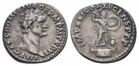 DOMITIAN.81-96 AD.Rome mint.AR Denarius.IMP CAES DOMIT AVG GERM P M TR P VIIII: Head of Domitian, laureate, right / IMP XXI COS XV CENS P P P: Minerva...