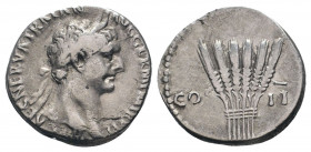 TRAJAN (98-117). AR Cistophorus. Rome.IMP CAES NERVA TRAIAN AVG GERM P M: Head of Trajan, laureate, right / TR POT COS II: Bundle of corn-ears tied to...