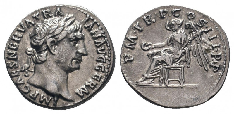 TRAJAN.98 - 117 AD.Rome Mint.AR Denarius.IMP CAES NERVA TRAIAN AVG GERM: Head of...