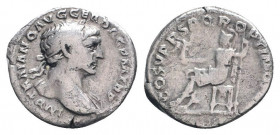 TRAJAN (98-117). Denarius. Rome.

Obv: IMP TRAIANO AVG GER DAC P M TR P.
Laureate bust right, with slight drapery.
Rev: COS V P P SPQR OPTIMO PRINC.
A...