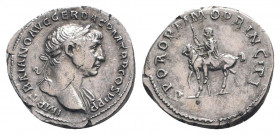 TRAJAN (98-117). Denarius. Rome.

Obv: IMP TRAIANO AVG GER DAC P M TR P COS VI P P.
Laureate bust right, slight drapery on far shoulder.
Rev: SPQR OPT...