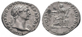 TRAJAN.98-117 AD.Rome min.AR Denarius.IMP TRAIANO AVG GER DAC P M TR P: Bust of Trajan, laureate, draped, right / COS V P P S P Q R OPTIMO PRINC: Aequ...