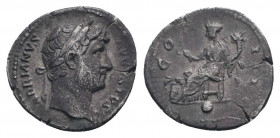 HADRIAN (117-138). Denarius. Rome.

Obv: HADRIANVS AVGVSTVS P P.
Laureate head right.
Rev: COS III.
Annona seated left, holding patera and cornucopia;...