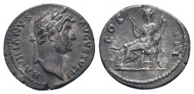 HADRIAN. 117-138 AD.Rome mint. AR Denarius.HADRIANVS AVGVSTVS P P legend with laureate bust right / COS III legend with Abundantia seated left holding...