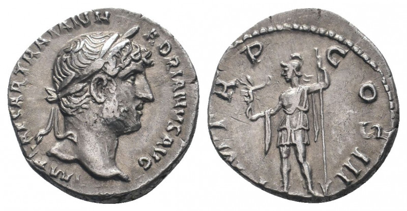HADRIAN. 117-138 AD.Rome mint. AR Denarius.IMP CAESAR TRAIAN HADRIANVS AVG, laur...