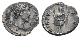 ANTONINUS PIUS (138-161). Denarius. Rome.

Obv: ANTONINVS AVG PIVS P P COS III.
Laureate and draped bust right.
Rev: VIRTVS AVG.
Virtus standing left,...