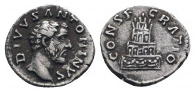 DIVUS ANTONINUS PIUS (Died 161). Denarius. Rome. Struck under Marcus Aurelius.
 
Obv: DIVVS ANTONINVS. Bareheaded bust right, with slight drapery. 
Re...