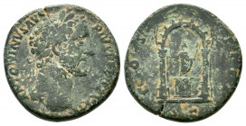 ANTONINUS PIUS.138-161 AD.Rome mint.AE Sestertius. ANTONINVS AVG PIVS P P TR P XXII, laureate head right / COS IIII S C, arched distyle temple, contai...