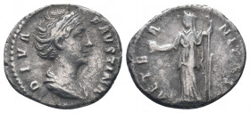 DIVA FAUSTINA I (Died 140). Denarius. Rome.

Obv : DIVA FAVSTINA.
Bust of Faustina I, draped, right, hair elaborately waved in several loops round hea...