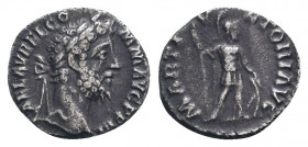 MARCUS AURELIUS (161-180). Denarius. Rome.

Obv: M ANTONINVS AVG TR P XXVII.
Laureate and draped bust right.
Rev: IMP VI COS III.
Mars standing right,...