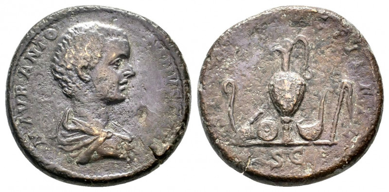 CARACALLA As Caesar (196-198 AD). Ae. Sestertius. 
Obv: Bare-headed and draped b...