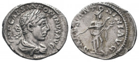 ELAGABALUS (218-222). Denarius. Rome.IMP CAES M AVR ANTONINVS AVG: Bust of Elagabalus, laureate, draped, right / SALVS ANTONINI AVG: Salus, draped, st...