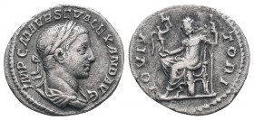 SEVERUS ALEXANDER (222-235). Denarius. Rome.IMP C M AVR SEV ALEXAND AVG: Head of Severus Alexander, larueate, right / IOVI VLTORI: Jupiter, half-drape...