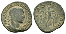 SEVERUS ALEXANDER.222 - 235 AD.Rome Mint.AE Sestertius.MP ALEXANDER PIVS AVG, laureate, draped and cuirassed bust right / MARS VLTOR, Mars advancing r...