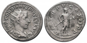 GORDIAN III.238-244 AD. Rome mint.AR Antoninianus.IMP GORDIANVS PIVS FEL AVG, bust of Gordian III, radiate, draped, cuirassed, right / P M TR P III CO...