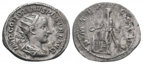 GORDIAN III.238-244 AD. Rome mint.AR Antoninianus.IMP CAES M ANT GORDIANVS AVG, bust of Gordian III, radiate, draped, cuirassed, right / P M TR P II C...