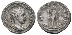 GORDIAN III.238-244 AD. Rome mint.AR Antoninianus.IMP CAES M ANT GORDIANVS AVG: Bust of Gordian III, radiate, draped, cuirassed, right / P M TR P II C...