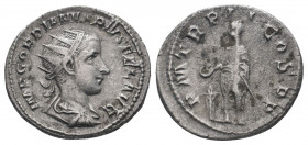 GORDIAN III.238-244 AD. Rome mint.AR Antoninianus.IMP CAES M ANT GORDIANVS AVG, bust of Gordian III, radiate, draped, cuirassed, right / P M TR P II C...