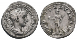 GORDIAN III.238-244 AD. Rome mint.AR Antoninianus.IMP CAES M ANT GORDIANVS AVG, bust of Gordian III, radiate, draped, cuirassed, right / PROVIDENTIA A...