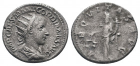 GORDIAN III.238-244 AD. Rome mint.AR Antoninianus.IMP CAES M ANT GORDIANVS AVG, bust of Gordian III, radiate, draped, cuirassed, right / AEQVITAS AVG,...